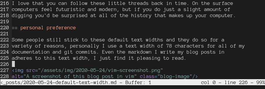 A screenshot of this blog post in vim