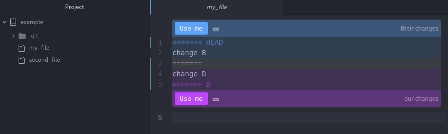 Atom showing a merge conflict