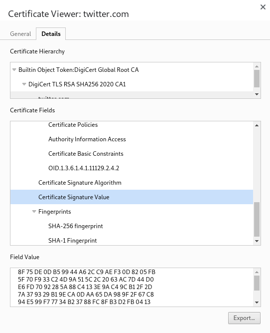 A screenshot of the details page of a TLS certificate