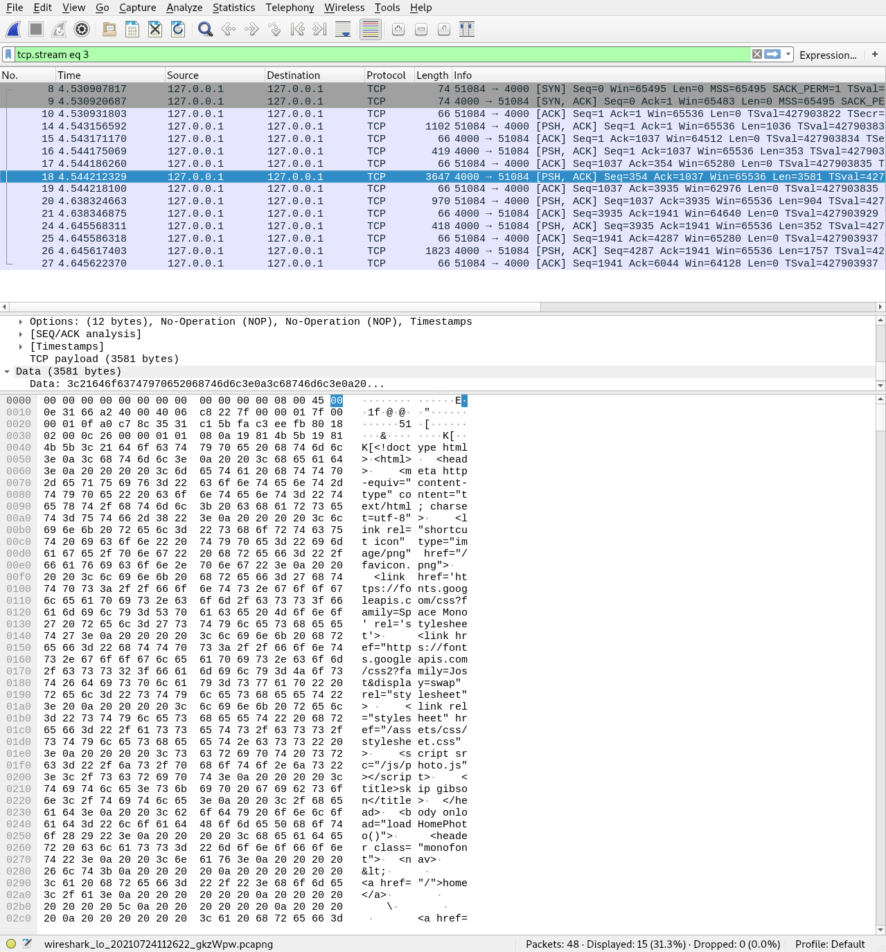 A screenshot of Wireshark showing an HTTP request and the information in plain text